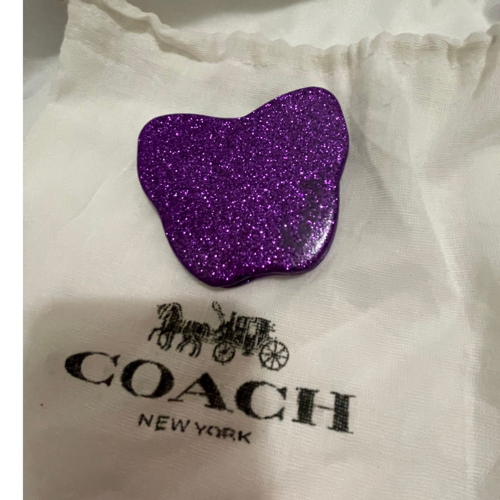 Coach Purple Glitter Apple Compact Mirror & Dust Bag Travel Vanity Accessory#718
